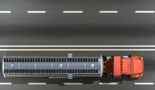 3D rendering of Tanker on the road top view