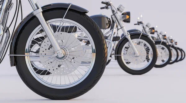 Lined up Motorcycles with Diminishing Perspective 3D Rendering
