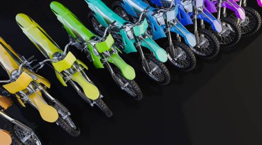 Off Road Motosikletlerinin Çeşitli Renkler 3D Renklendirme Görünümü