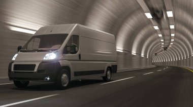 White Van on the Move Inside the Tunnel 3D Rendering clipart