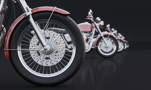 Red Colored Motorcycles Lined up in a Row 3D Rendering