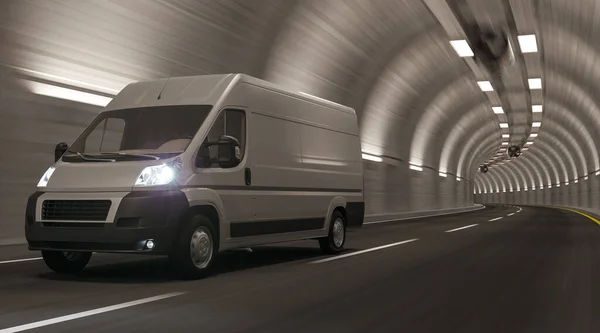 White Van Move Tunnel Rendering — Stock Photo, Image