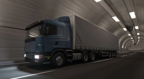 Semi Aanhanger Truck Bewegen Door Tunnel Rendering — Stockfoto