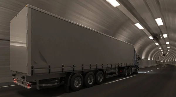 Side Rear View Semi Truck Tunnel Rendering — Stock Photo, Image