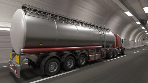 Zij Achteraanzicht Van Een Brandstoftruck Tunnel Rendering — Stockfoto