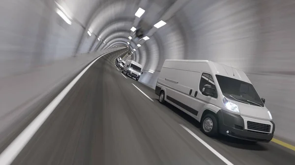 Weiße Transporter Inneren Abstrahieren Das Rendering Des Tunnels — Stockfoto