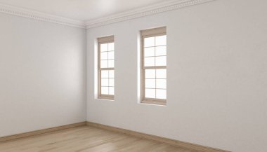 Mobilyasız Odanın Düz Döşemeli 3D canlandırması 