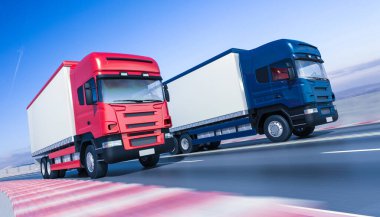 Dusk Karayolu 'nda 3 boyutlu nakliye kamyonları.