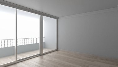 3D Kaydırma Kapılı Oda ve Balkon