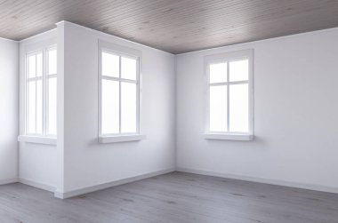 Mobilyasız Odanın Düz Döşemeli 3D canlandırması 