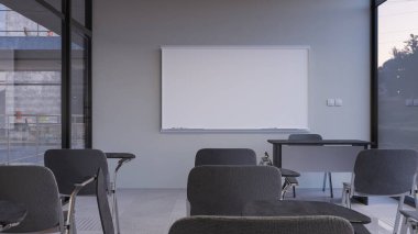 External View of a Seminar Room by Night 3D Rendering clipart