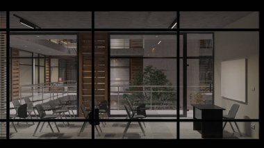 Bir Seminer Odasının Dış Görünümü by Night 3D Rendering