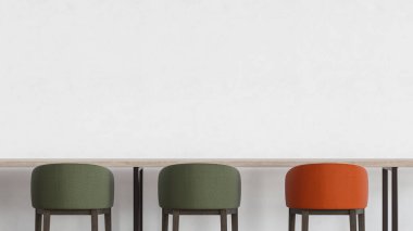 Turuncu ve Yeşil Sandalyeli Boş Masa Görünümü 3B Hazırlama