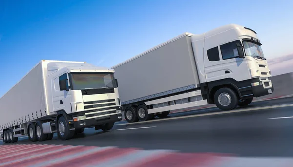 Rendering Delivery Trucks Highway Dusk — Stock Photo, Image
