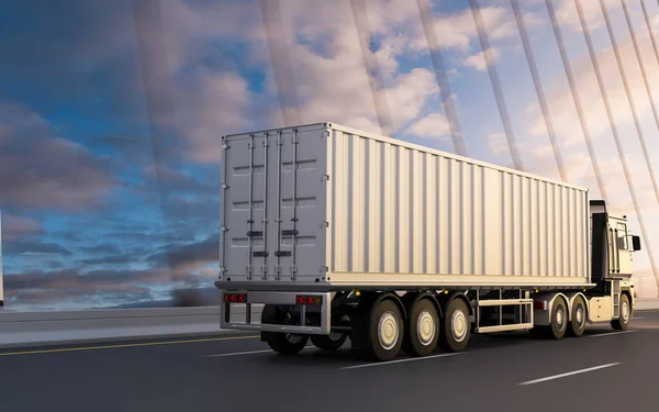 Grande Camion Container Con Rimorchio Merci Porto — Foto Stock