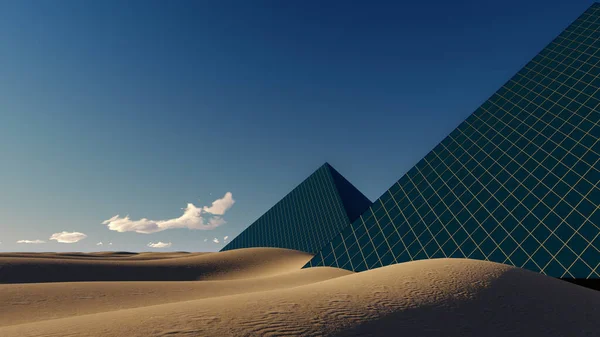 Pyramidal Solar Panels Rendering Desert Rendering — 스톡 사진