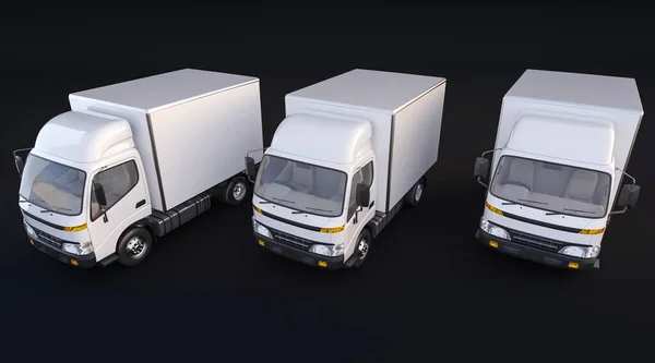 3d rendering of White Commercial Trucks on Black Background