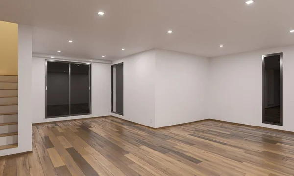 Concepto Abierto Sin Amueblar Interior Del Hogar Por Noche — Foto de Stock