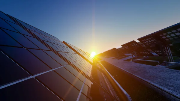 Solar Panels Sunny Day Rendering — стокове фото