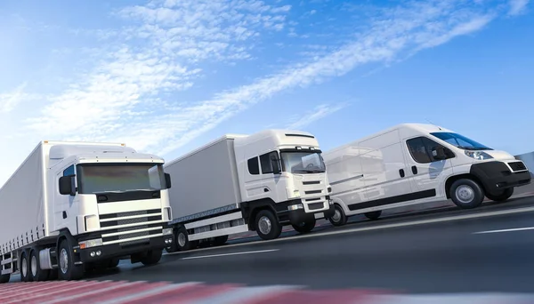 Rendering Delivery Trucks Highway Dusk — Stock Photo, Image