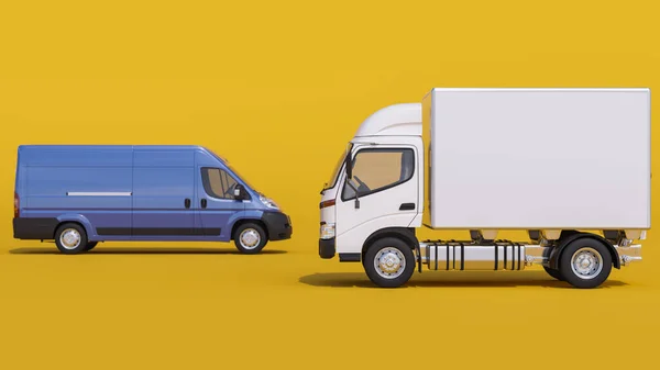 Mini Van Cargo Truck Żółtych Białych Kolorach Tle Renderowania — Zdjęcie stockowe