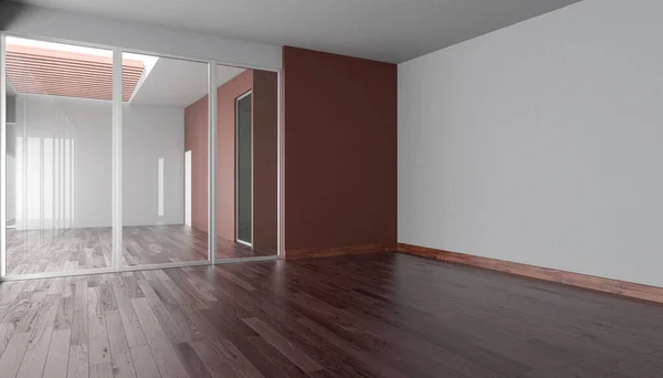 렌더링 Indoor Sliding Doors Wood Linear Ceiling — 스톡 사진