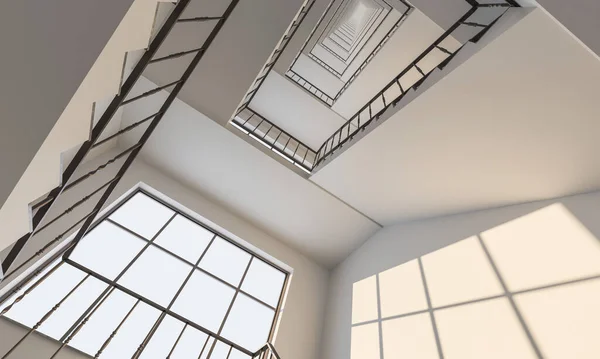 Escaleras Dentro Edificio Con Muchos Pisos Renderizado — Foto de Stock