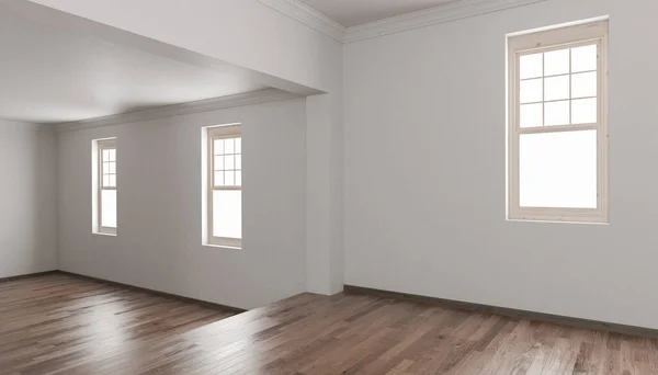 Rendering Van Ongemeubileerde Kamer Met Hardhouten Vloeren — Stockfoto