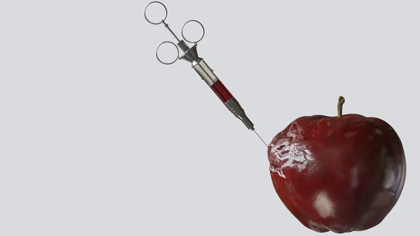 Injection Red Apple Distorted Shape Rendering — Stock Photo, Image