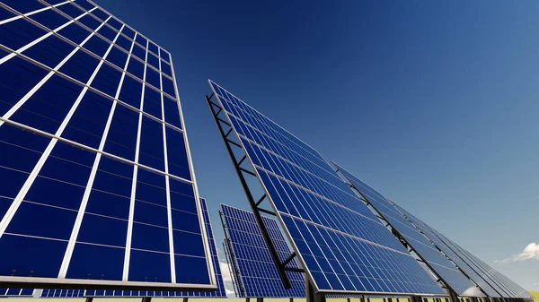 Paneles Solares Sunny Day Rendering — Foto de Stock
