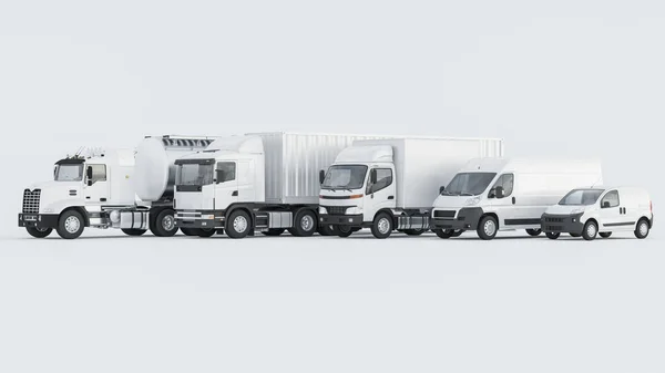 Camiones Blancos Una Furgoneta Entrega Representación Fondo — Foto de Stock
