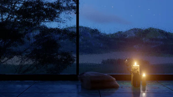 Gece Boyutlu Hazırlamada Yağmurlu Görünümlü Pencereler — Stok fotoğraf