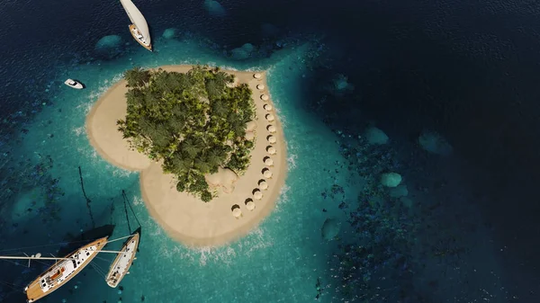 Vykreslování Srdce Tvarovaný Ostrov — Stock fotografie
