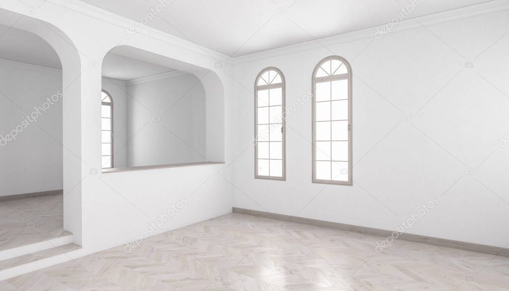 3d rendering of Unfurnished Room with Hardwood Flooring 