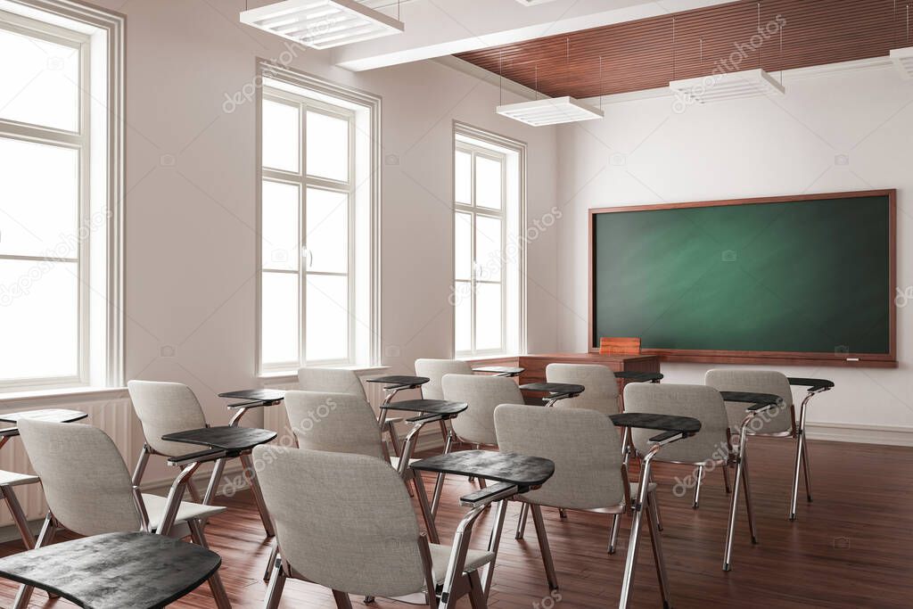 3d rendering of Teacher's Table and the Blackboard with Selective Focus