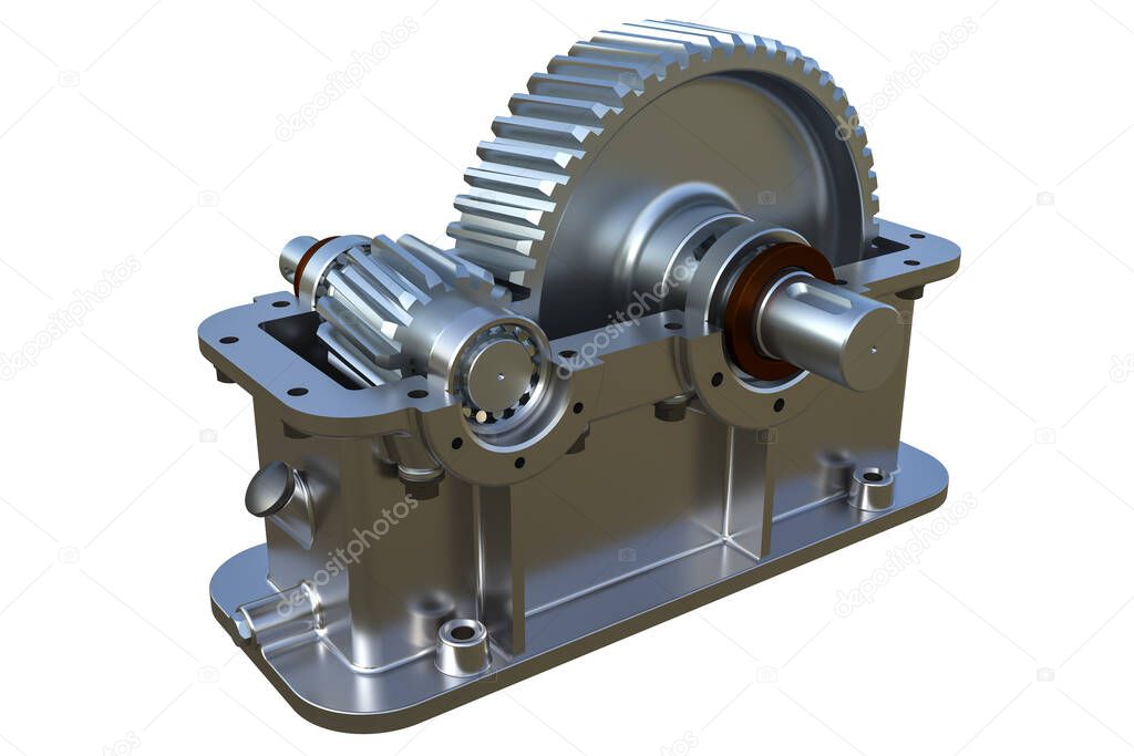 Gearbox on White Background 3D Rendering
