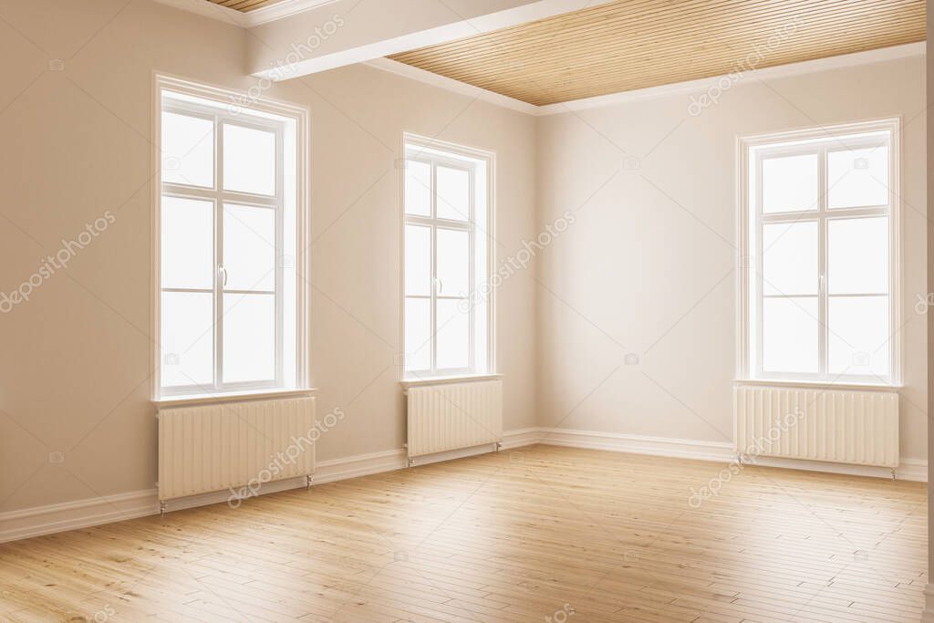 3d rendering of Unfurnished Room with Hardwood Flooring 