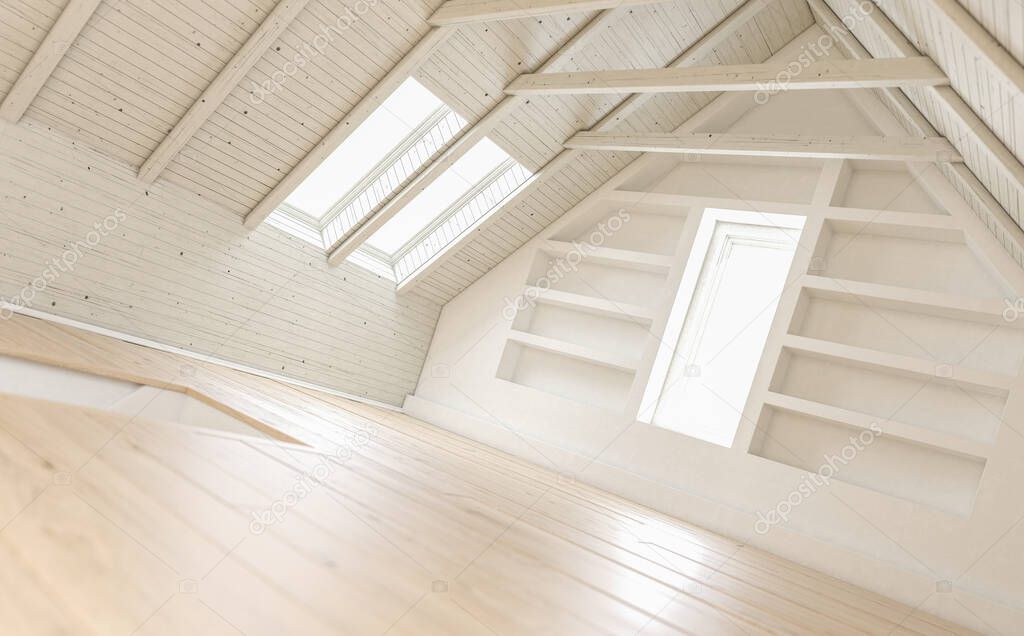 3d rendering of Empty Loft Apartment with a Staircase