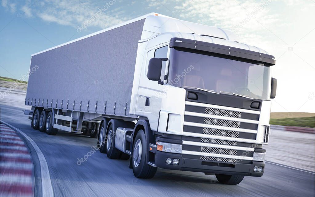 Truck on the Road in Broad Daylight 3d rendering
