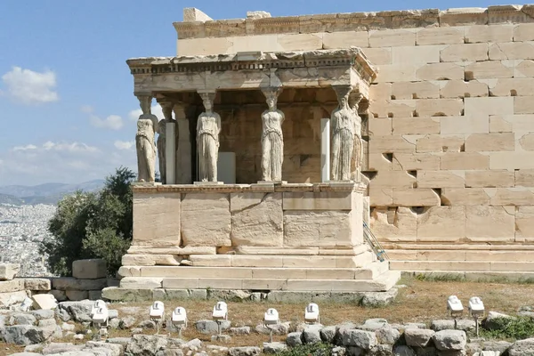 Karyatida Statyer Framför Erectheion Templet Akropolis Aten Grekland — Stockfoto