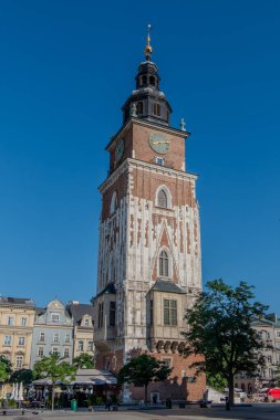 Krakow, Polonya, 5 Ağustos 2025. Belediye Binası Kulesi, Pazar Meydanı.