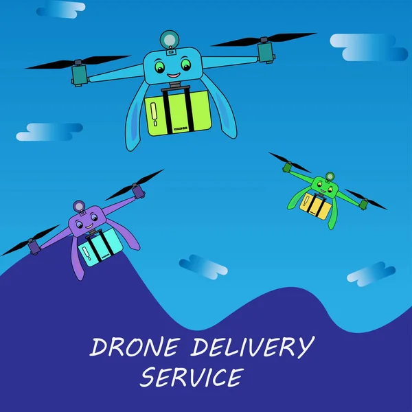 Servizio Consegna Droni Illustrazione Vettoriale Drone Consegna Pacchetto Clienti Contro — Vettoriale Stock