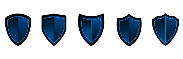 Set Escudos Azules Con Marco Negro Ilustración Vectorial Realista Aislado — Archivo Imágenes Vectoriales