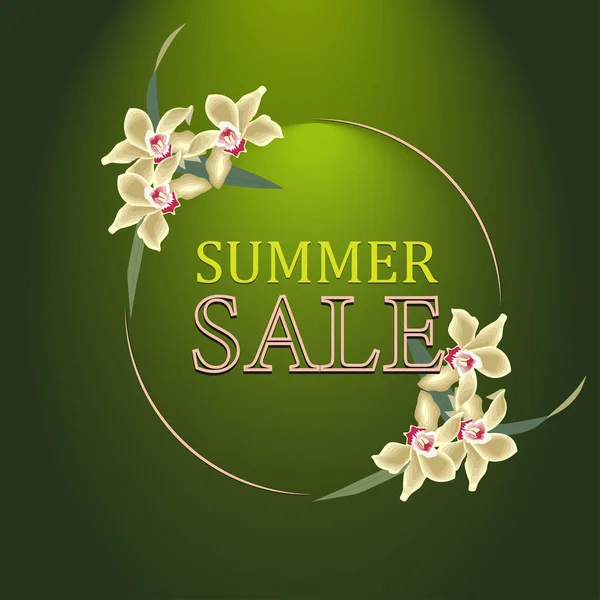 Όμορφη Αφηρημένη Καλοκαίρι Πώληση Πρότυπο Πανό Φύλλα Και Πολύχρωμα Λουλούδια — Διανυσματικό Αρχείο