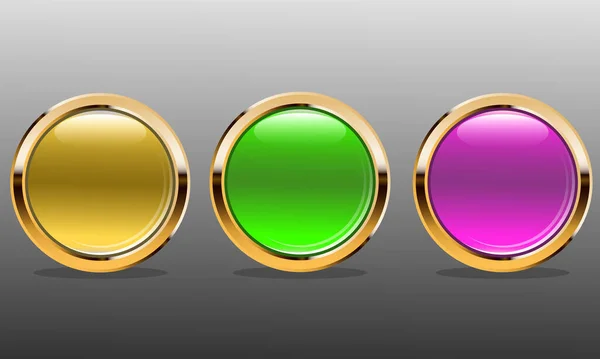 Set Buttons Glowing Gold Frame Transparent Background Vector Illustration Gold — Stock Vector