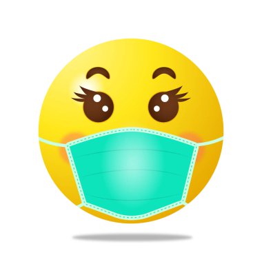  Tıbbi maskeli Emoji. Beyaz arka planda yüksek kalite ifade. Corona emojisi. Maske emojisi. Tıbbi maske simgesi. Virüs. Tıbbi maske emoji ikonu. Vektör