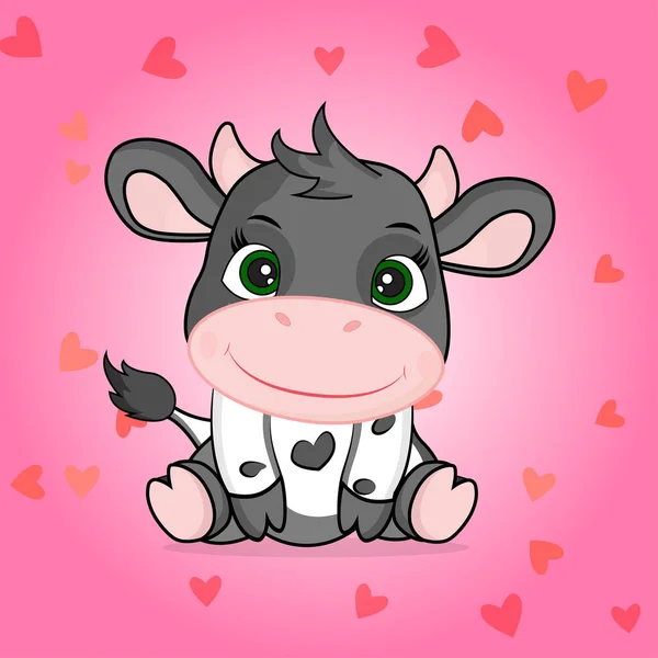 Cute Baby Cow Happy Cow Cartoon Character Little Cow Flat — Stock Vector