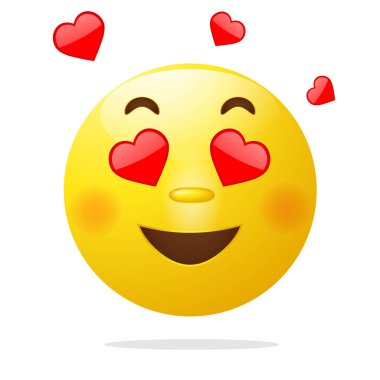  Aşk simgesinde gülümse, gözlerde aşk kalbi. Göz sembolünde vektör emojisi düz kalp. Vektör illüstrasyonu