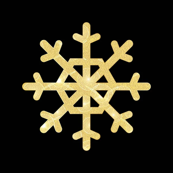 Sneeuwvlok Van Gouden Glitter Deeltjes Textuur Glanzende Sneeuwvlok Geïsoleerd Zwarte — Stockvector
