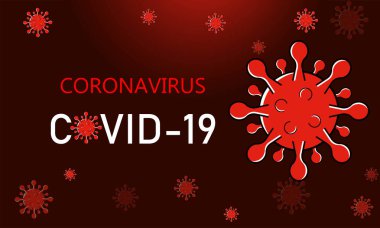  Coronavirus COVID-19 Hücre Arkaplanı 'nın Kırmızı Bayrağı. Coronavirus salgını ve salgın virüsü risk kavramı. Yatay afiş, poster, web sitesi başlığı. Vektör illüstrasyonu.